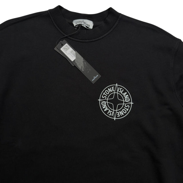 S/S 26 Stone Island Outline Compass Cotton Fleece Sweatshirt - Black