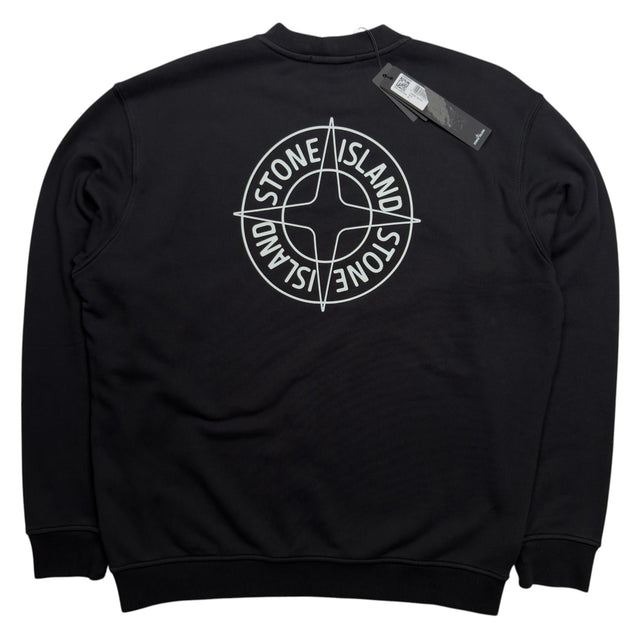 S/S 26 Stone Island Outline Compass Cotton Fleece Sweatshirt - Black