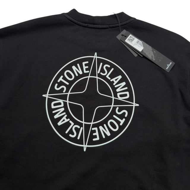 S/S 26 Stone Island Outline Compass Cotton Fleece Sweatshirt - Black