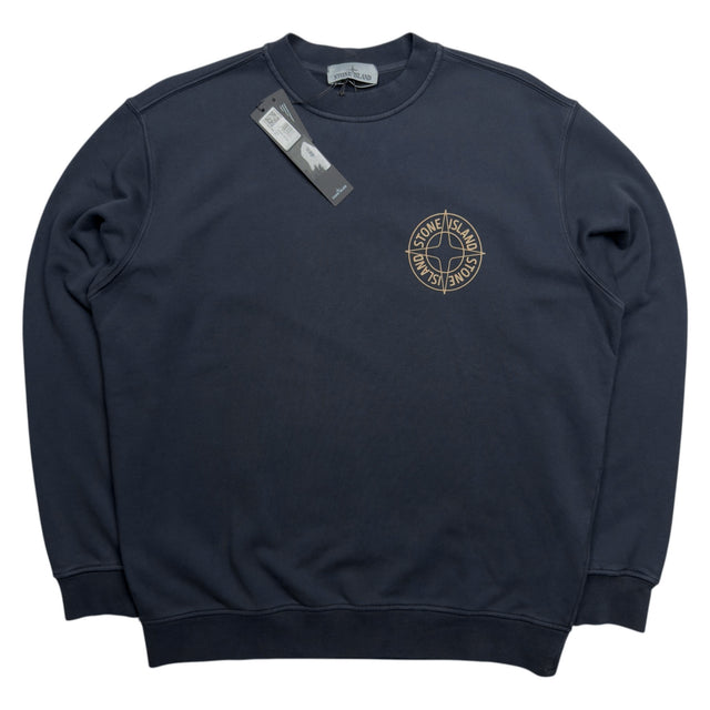 S/S 26 Stone Island Outline Compass Cotton Fleece Sweatshirt - Navy Blue