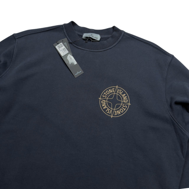 S/S 26 Stone Island Outline Compass Cotton Fleece Sweatshirt - Navy Blue