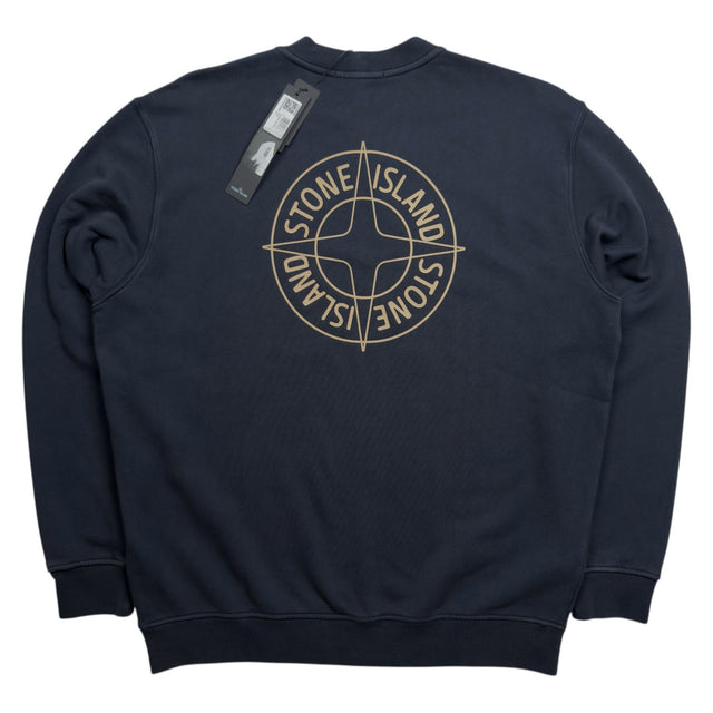 S/S 26 Stone Island Outline Compass Cotton Fleece Sweatshirt - Navy Blue