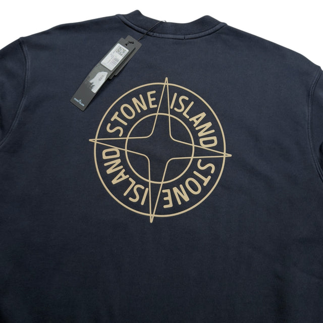 S/S 26 Stone Island Outline Compass Cotton Fleece Sweatshirt - Navy Blue