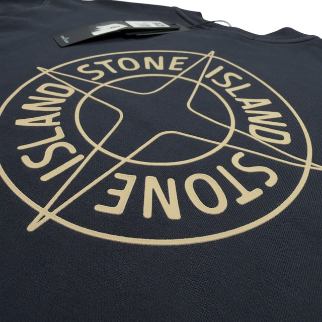 S/S 26 Stone Island Outline Compass Cotton Fleece Sweatshirt - Navy Blue