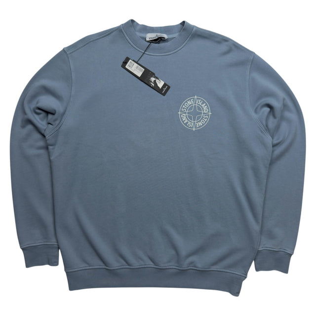 S/S 26 Stone Island Outline Compass Cotton Fleece Sweatshirt - Blue