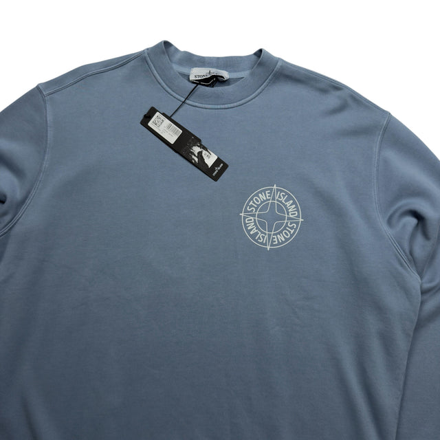 S/S 26 Stone Island Outline Compass Cotton Fleece Sweatshirt - Blue