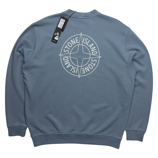 S/S 26 Stone Island Outline Compass Cotton Fleece Sweatshirt - Blue