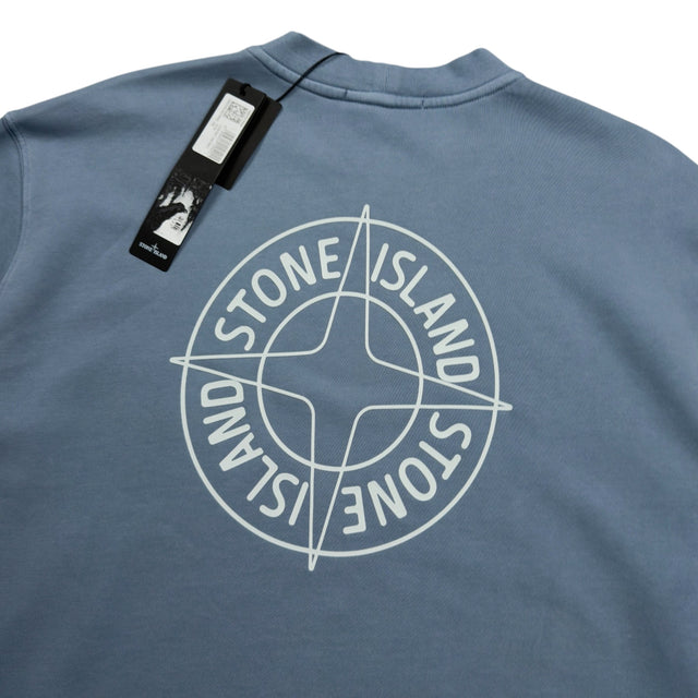 S/S 26 Stone Island Outline Compass Cotton Fleece Sweatshirt - Blue