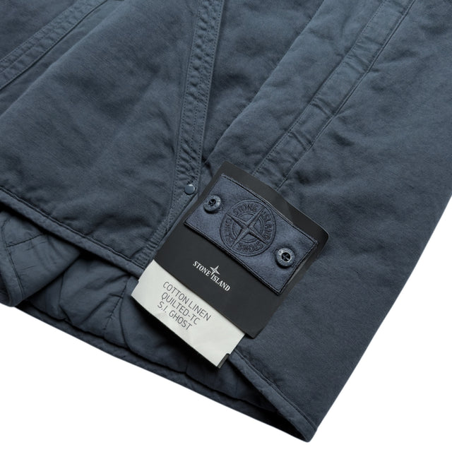 S/S 26 Stone Island Ghost Cotton Linen Quilted TC Primaloft Gilet - Slate Blue