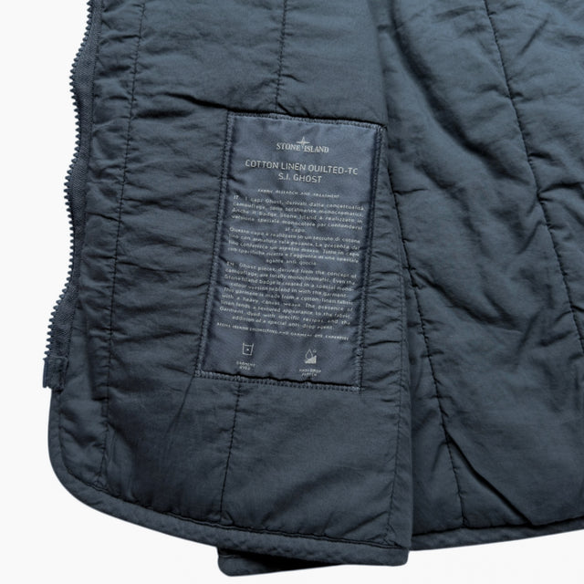 S/S 26 Stone Island Ghost Cotton Linen Quilted TC Primaloft Gilet - Slate Blue