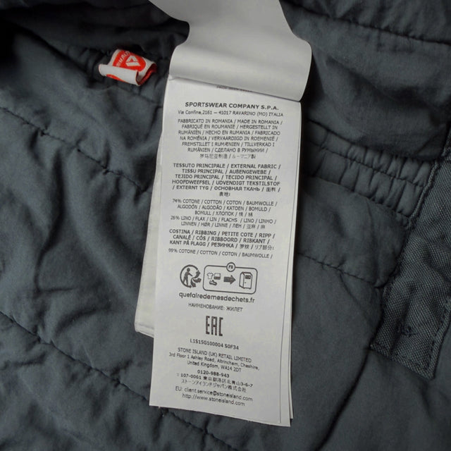 S/S 26 Stone Island Ghost Cotton Linen Quilted TC Primaloft Gilet - Slate Blue