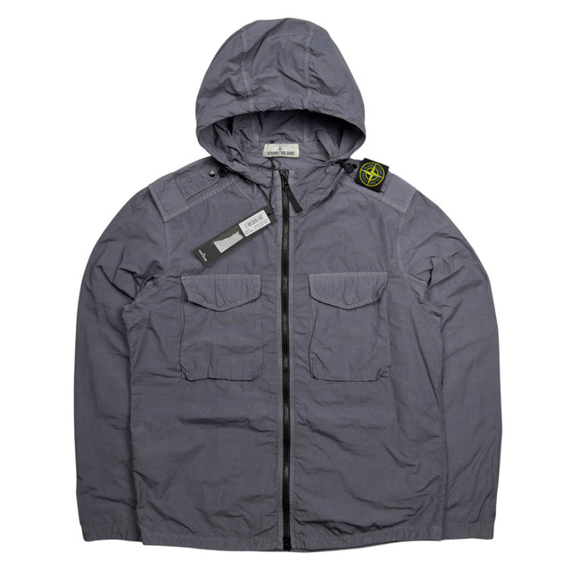S/S 21 Stone Island Naslan Light Shoulder Badge Hooded Overshirt - Pewter Grey