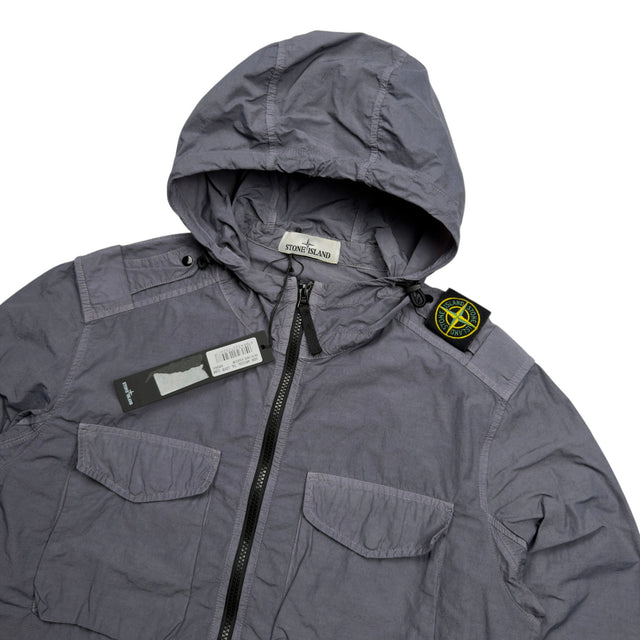 S/S 21 Stone Island Naslan Light Shoulder Badge Hooded Overshirt - Pewter Grey