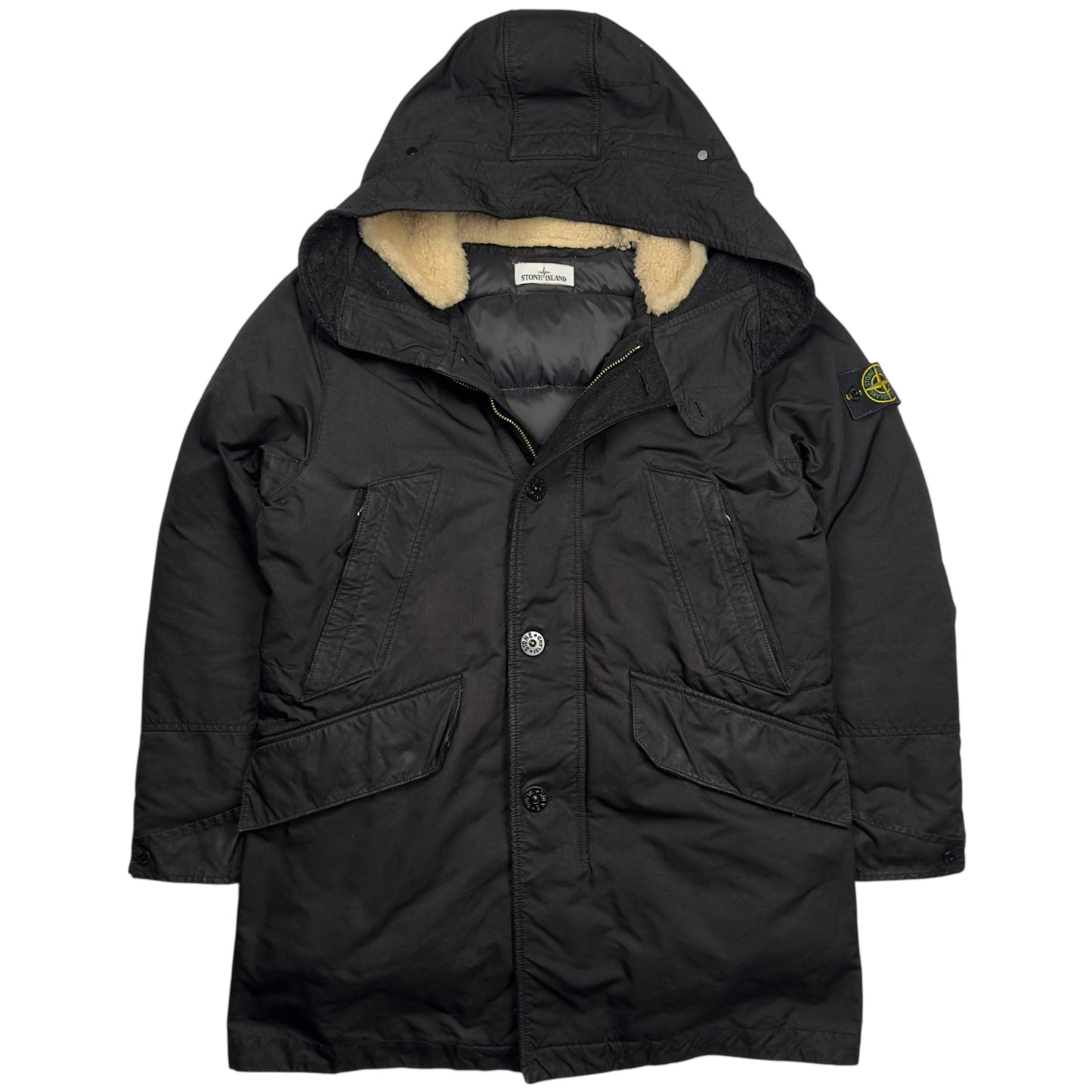 A/W 16 Stone Island David TC Down Parka Jacket with Shearling Hood - Black
