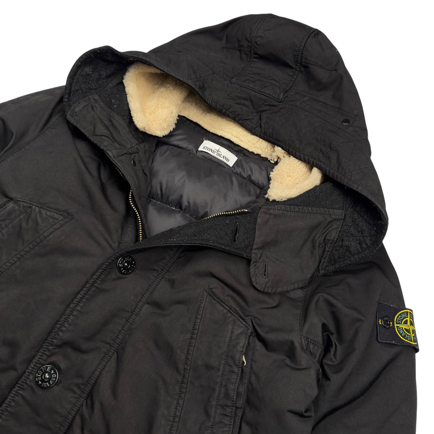 A/W 16 Stone Island David TC Down Parka Jacket with Shearling Hood - Black
