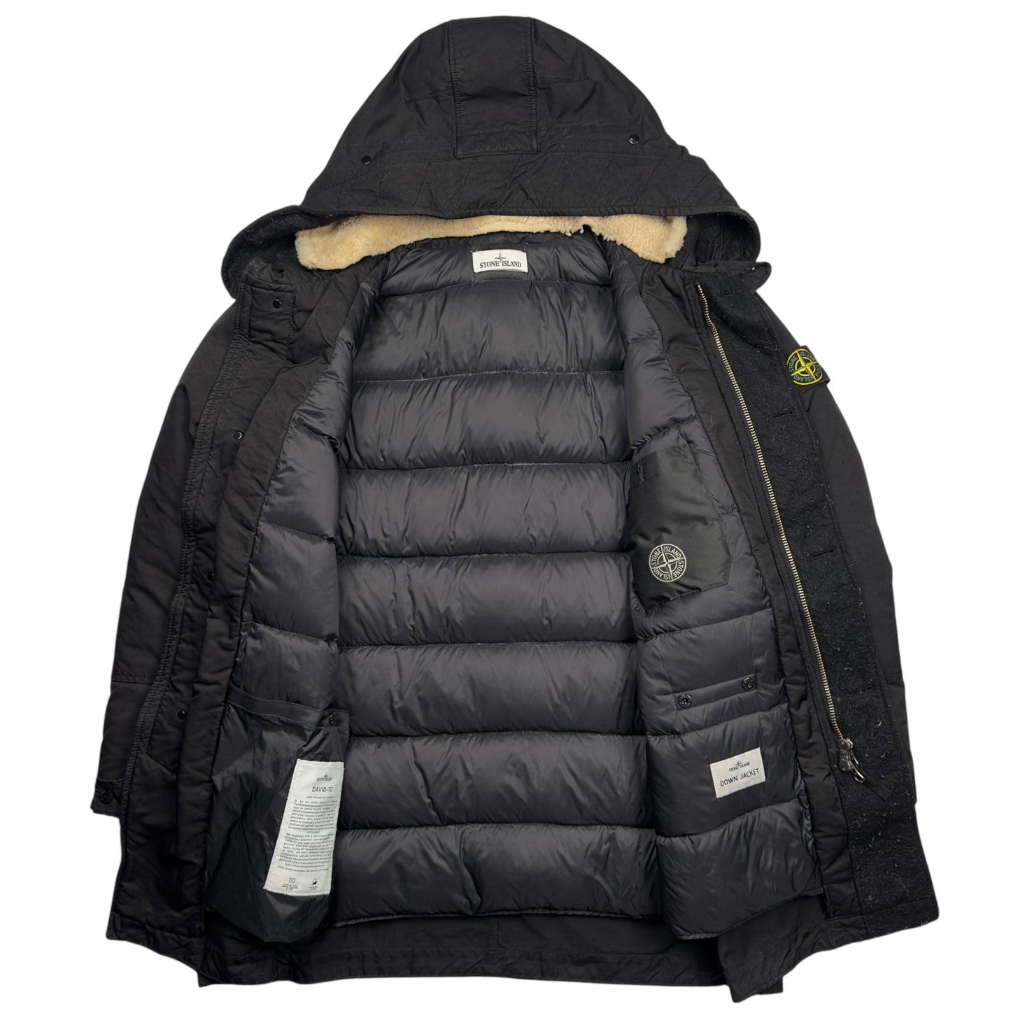 A/W 16 Stone Island David TC Down Parka Jacket with Shearling Hood - Black