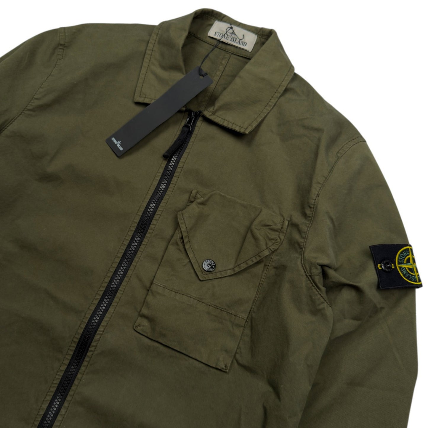 A/W 23 Stone Island Cotton Pocket Overshirt Jacket - Khaki Green