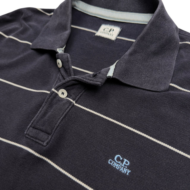 C.P. Company Striped Piqué Polo Shirt - Navy