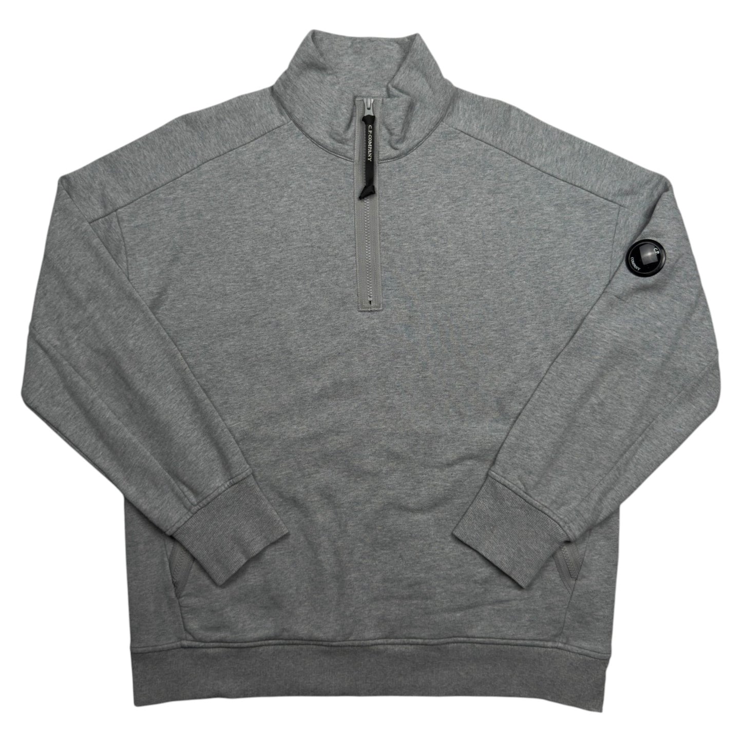 C.P. Company Diagonal Raised Fleece Quarter Zip Sweater - Grey