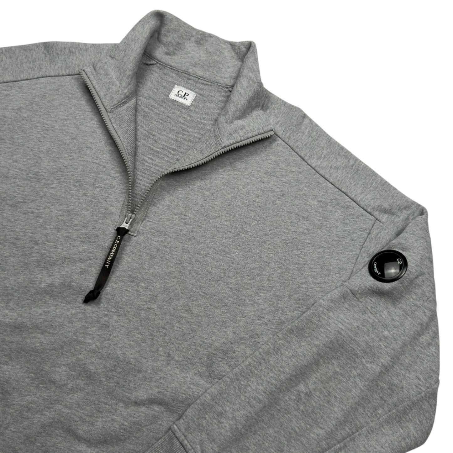 C.P. Company Diagonal Raised Fleece Quarter Zip Sweater - Grey