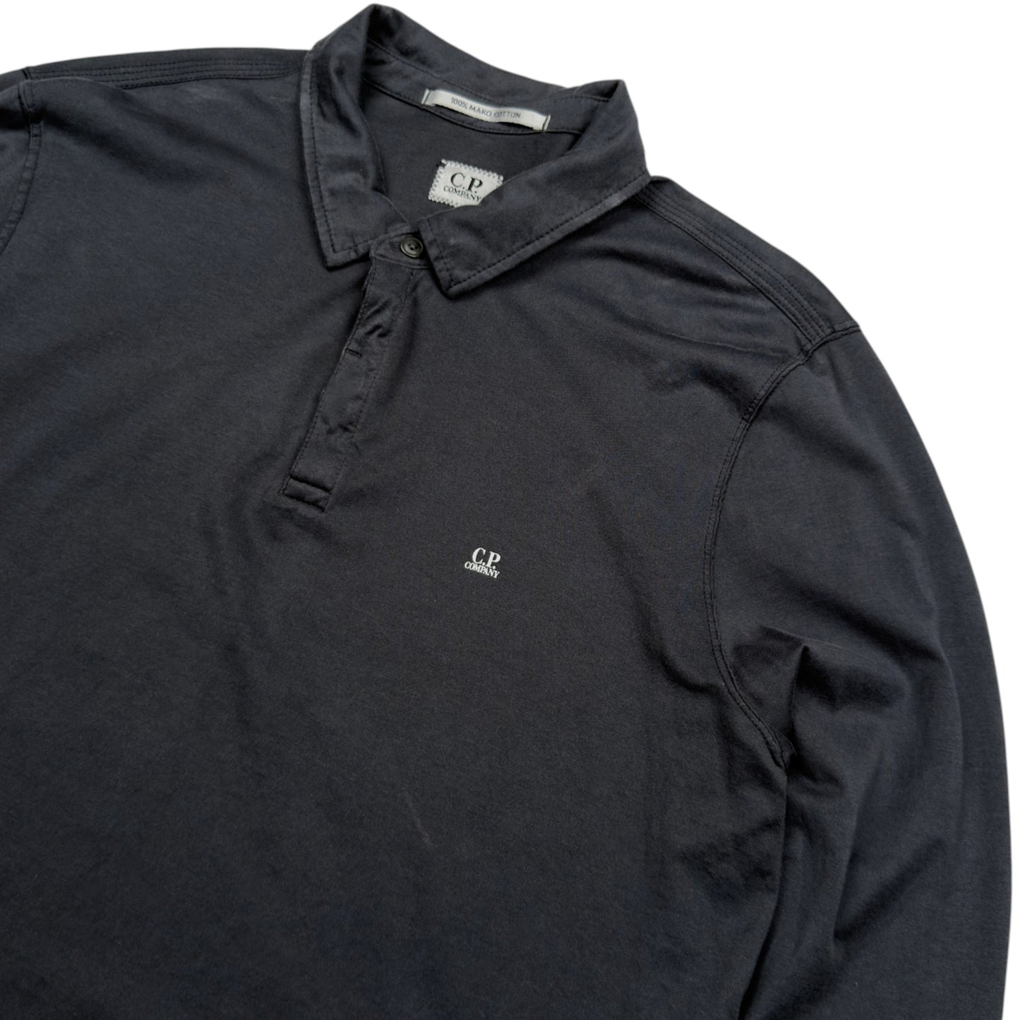 C.P. Company Mako Cotton Long Sleeve Polo Shirt - Dark Grey