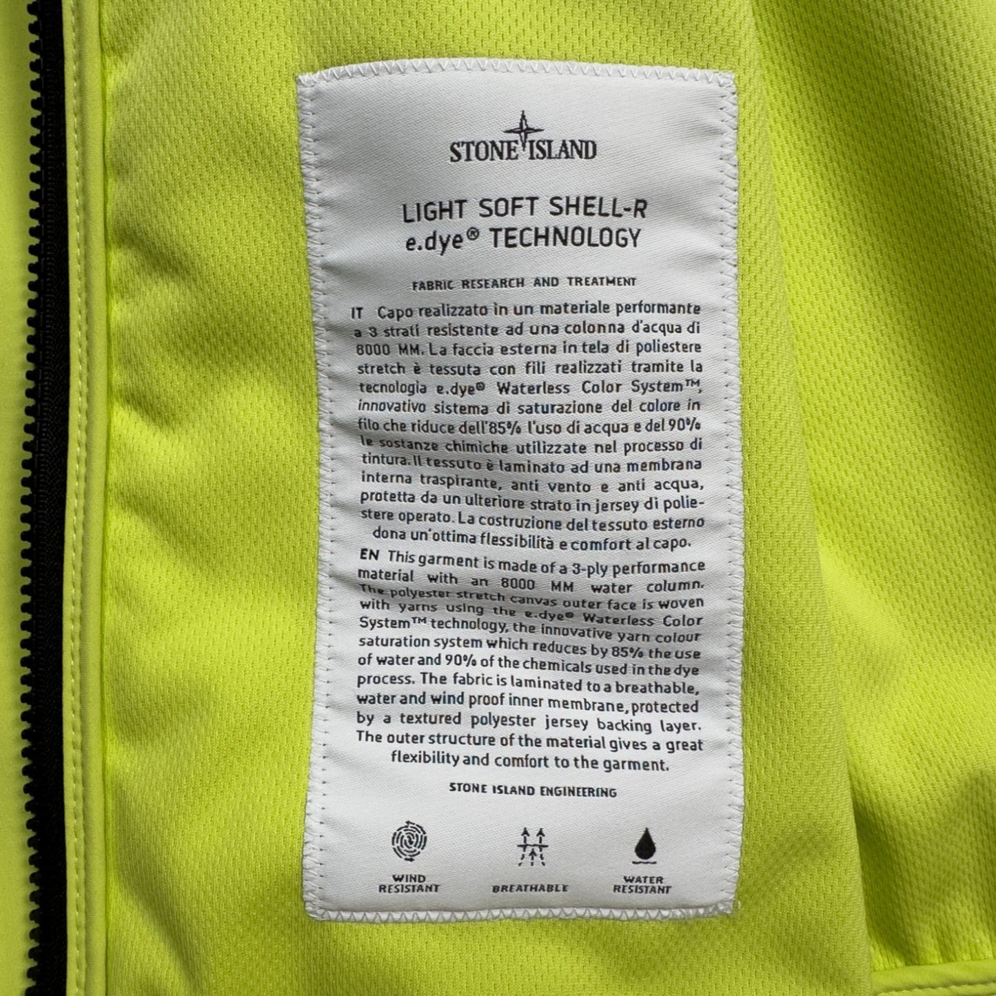S/S 22 Stone Island Light Soft Shell-R Jacket with e-dye Technology - Yellow