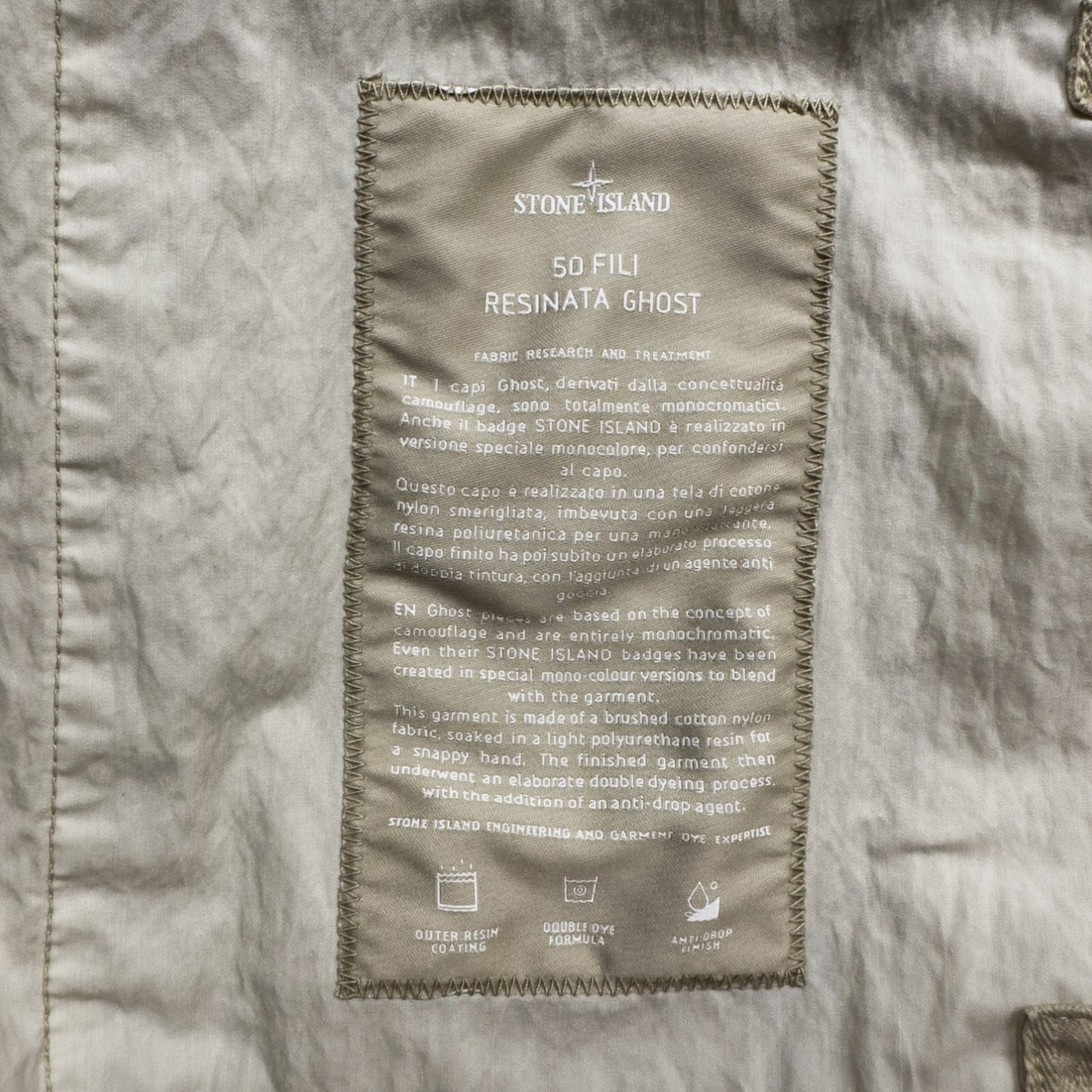 S/S 19 Stone Island 50 Fili Resinata Ghost Parka