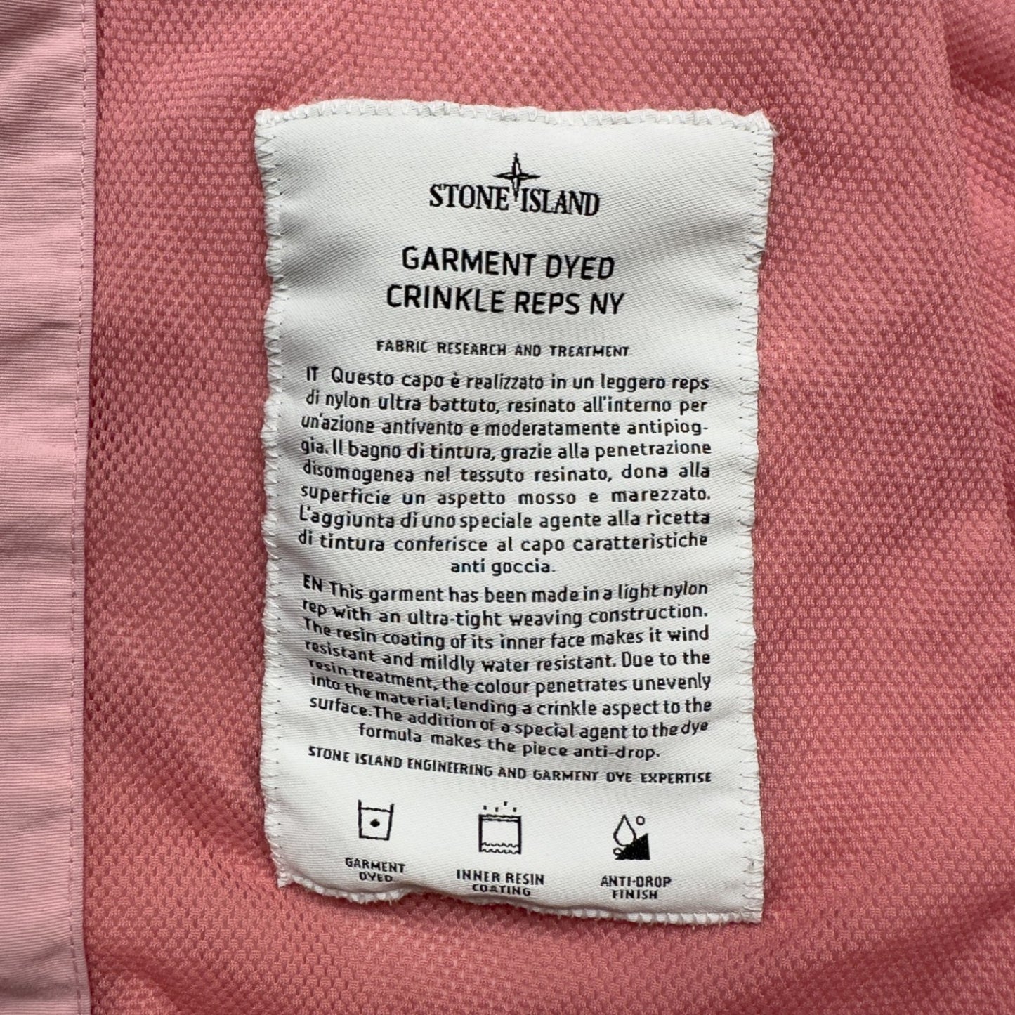 S/S 23 Stone Island Crinkle Reps Bomber - Pink