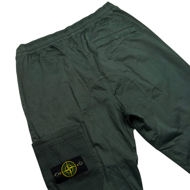 A/W 22 Stone Island Stretch Cotton Cuffed Cargo Trousers - 32 RE-T - Dark Green