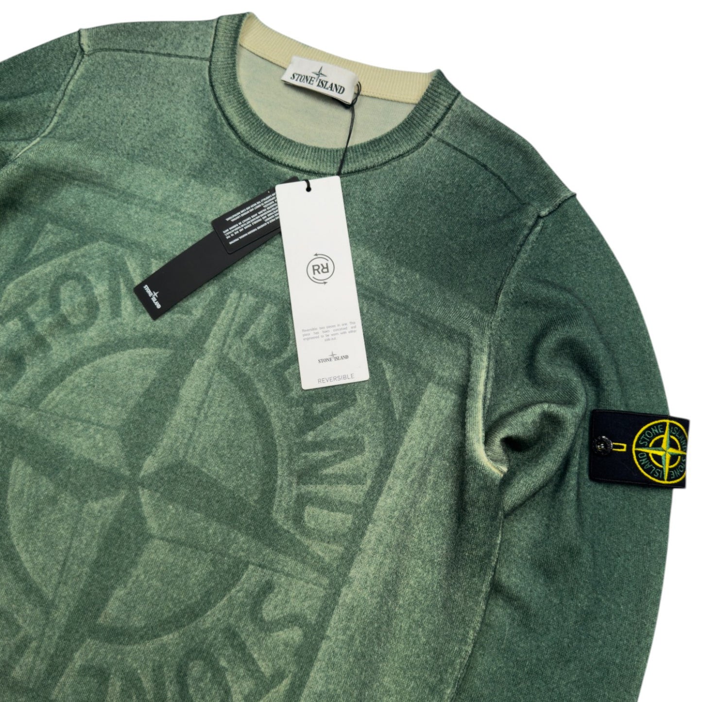 A/W 21 Stone Island Pure Wool_Fast Dye + Hand Made Airbrush + Laser Print Reversible Knitted Sweater