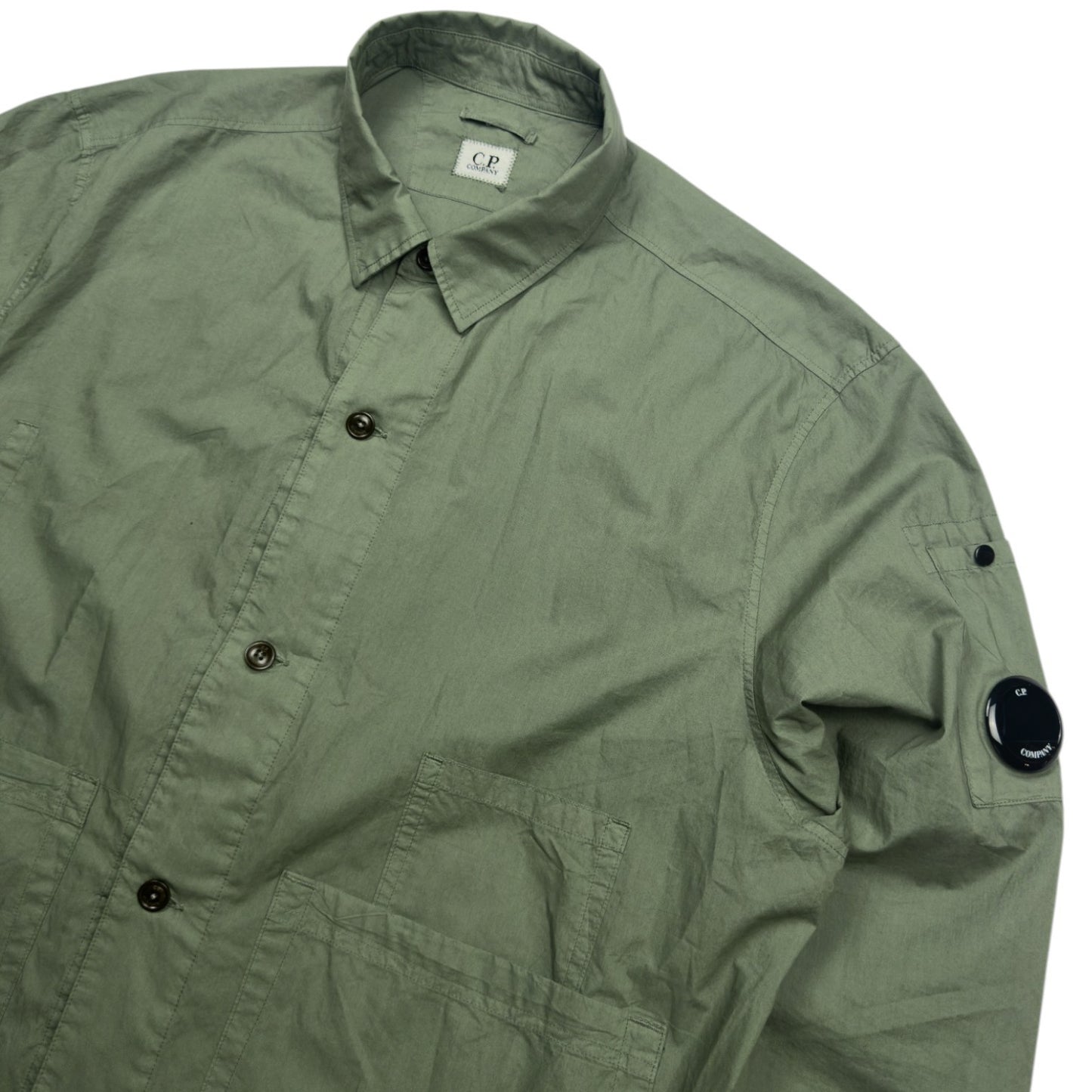 C.P. Company Button Up Cotton Overshirt - Sage Green