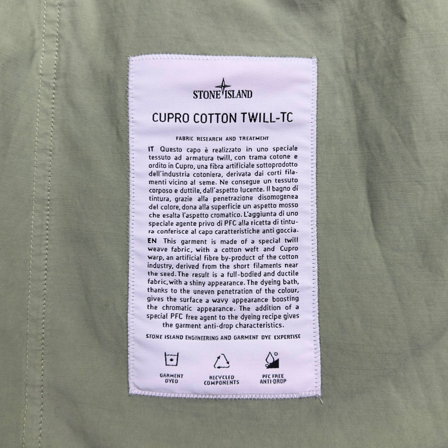 S/S 23 Stone Island Cupro Cotton Twill TC Smock - Sage Green