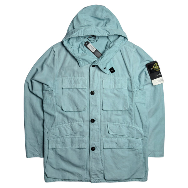 S/S 22 Stone Island Tela Cotone Lino Fiammato-TC Hooded Field Jacket - Light Blue