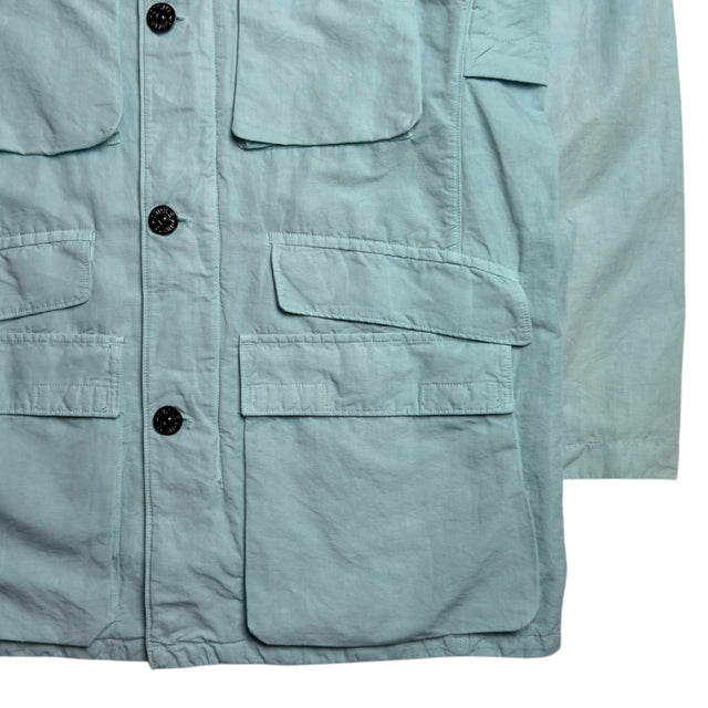 S/S 22 Stone Island Tela Cotone Lino Fiammato-TC Hooded Field Jacket - Light Blue