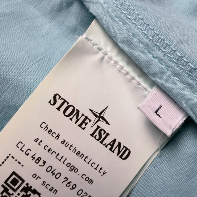 S/S 22 Stone Island Tela Cotone Lino Fiammato-TC Hooded Field Jacket - Light Blue