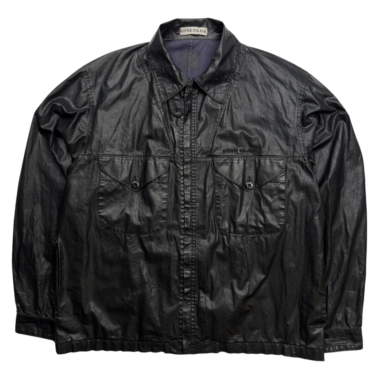 S/S 2000 Stone Island Polyurethane Coated Cotton Spellout Overshirt