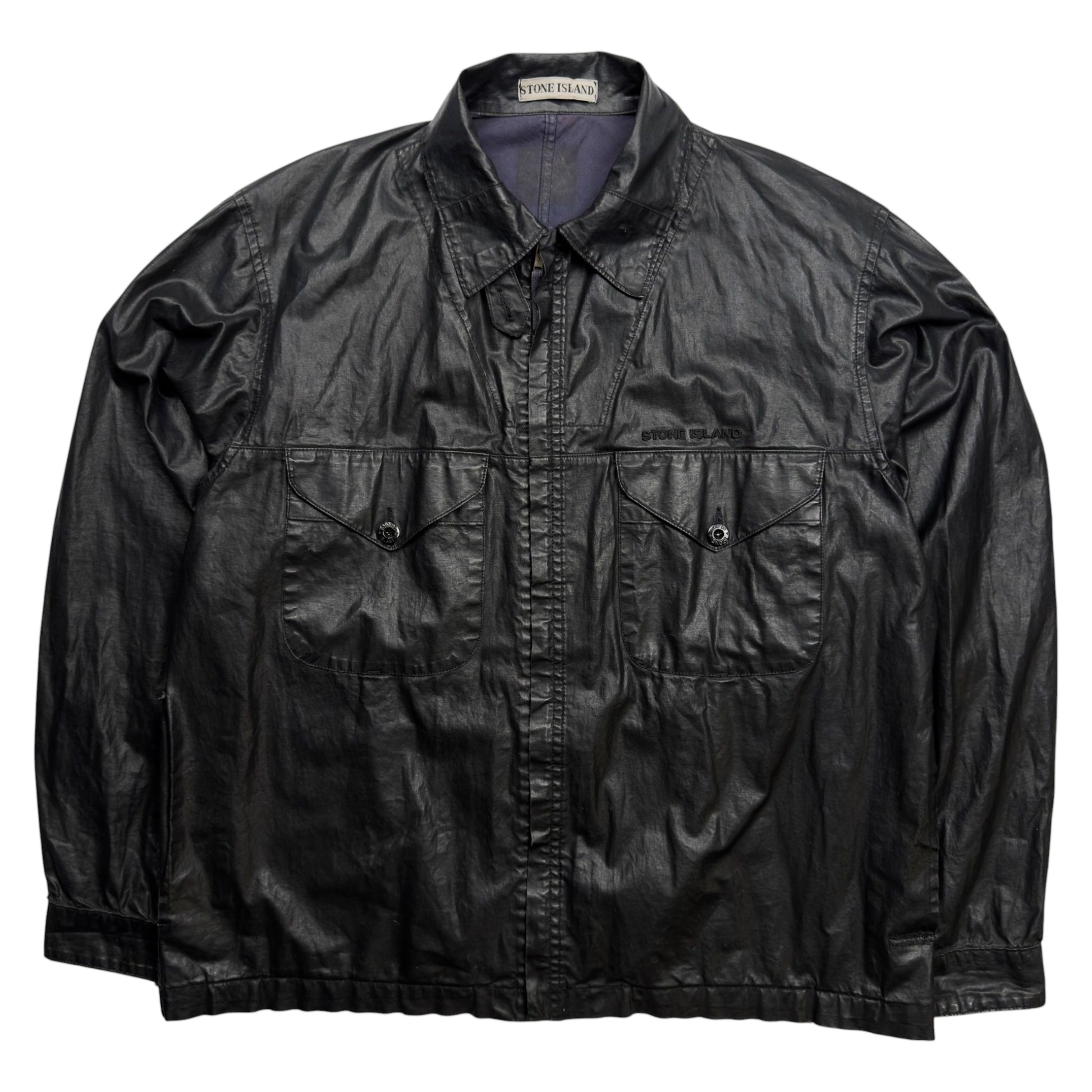 S/S 2000 Stone Island Polyurethane Coated Cotton Spellout Overshirt