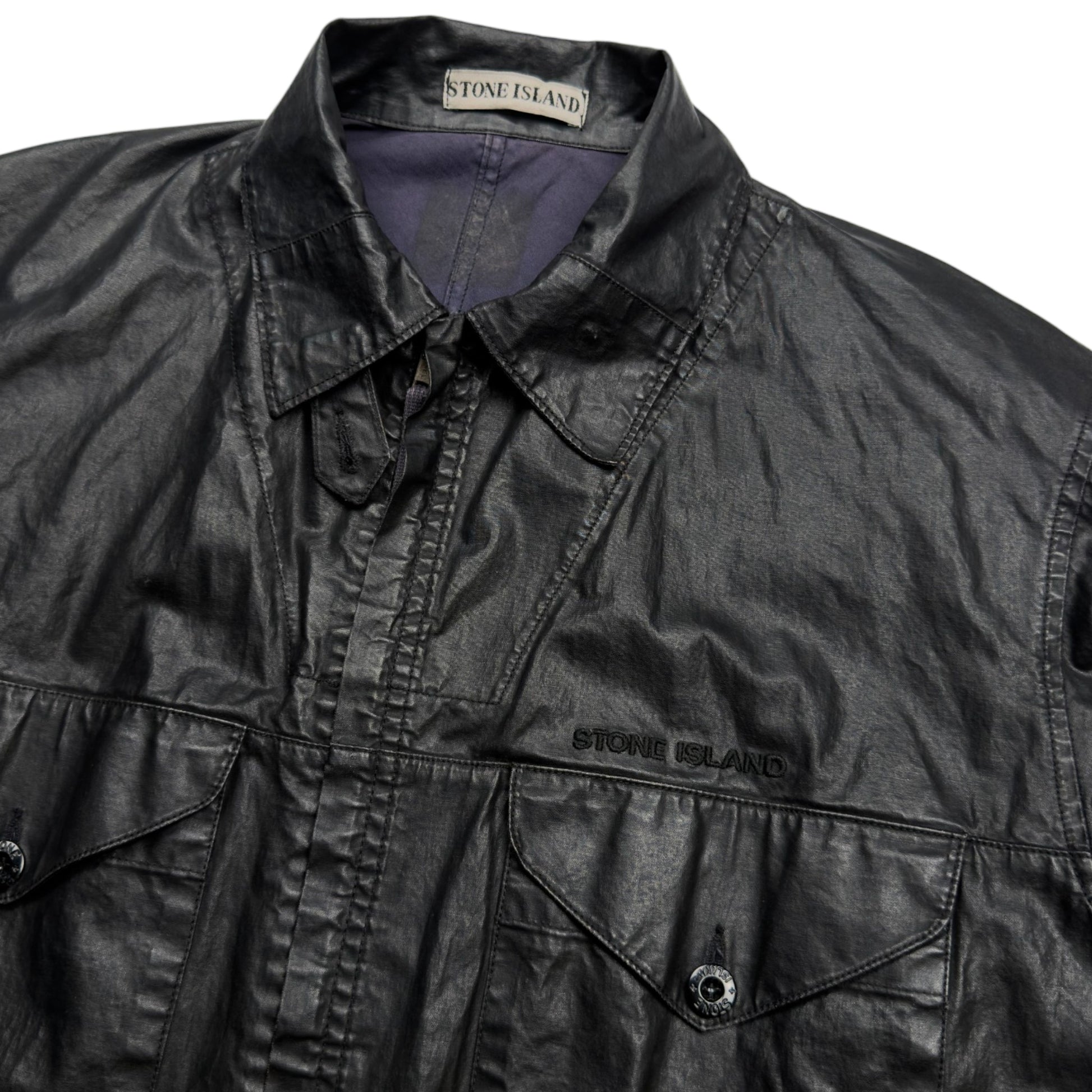 S/S 2000 Stone Island Polyurethane Coated Cotton Spellout Overshirt