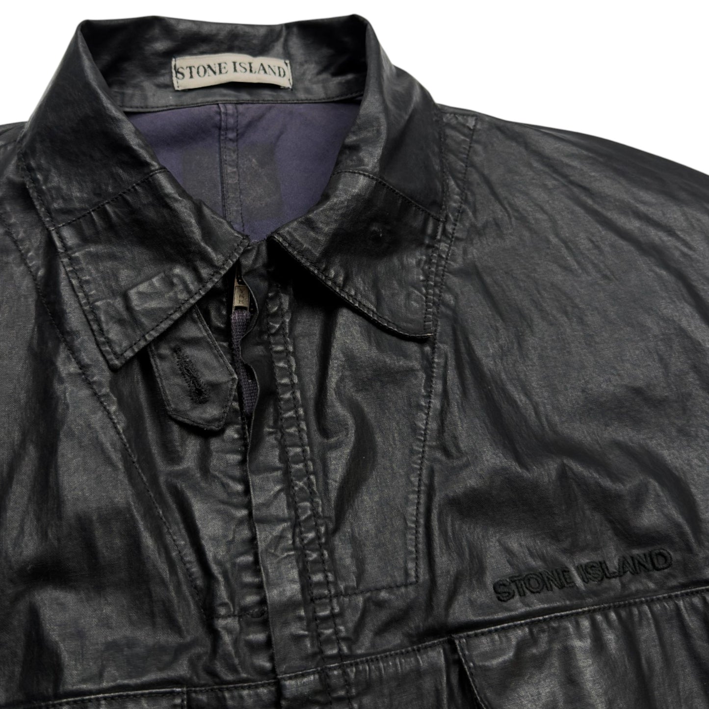 S/S 2000 Stone Island Polyurethane Coated Cotton Spellout Overshirt