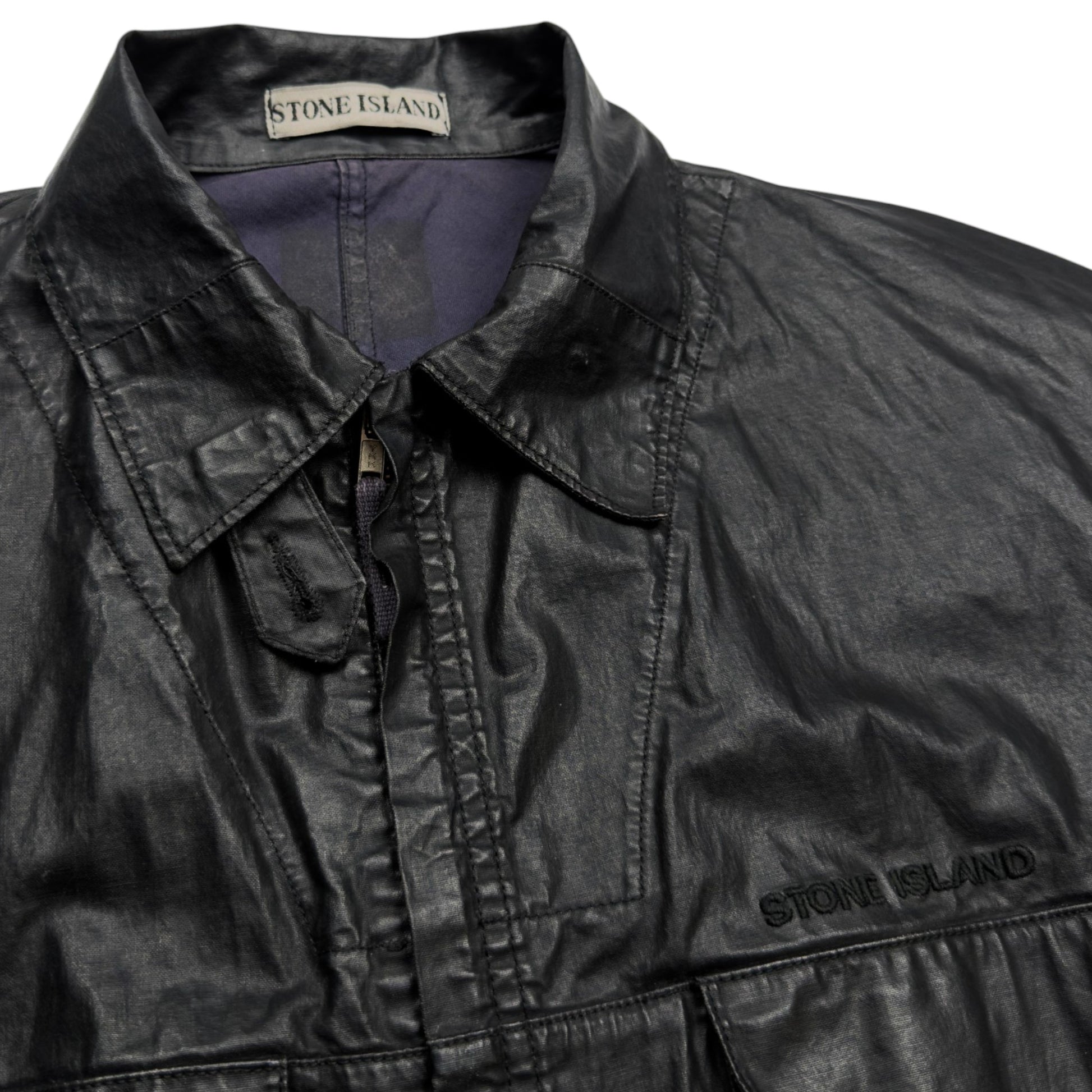 S/S 2000 Stone Island Polyurethane Coated Cotton Spellout Overshirt