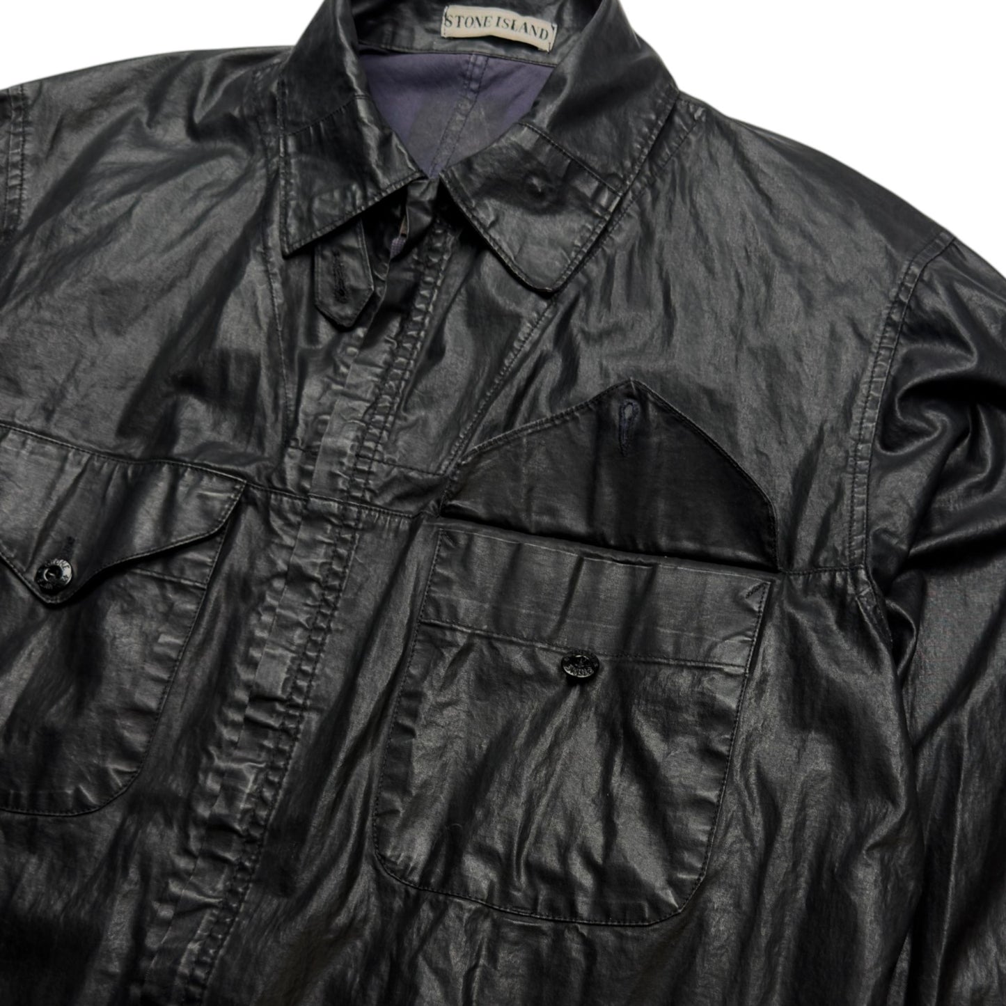 S/S 2000 Stone Island Polyurethane Coated Cotton Spellout Overshirt
