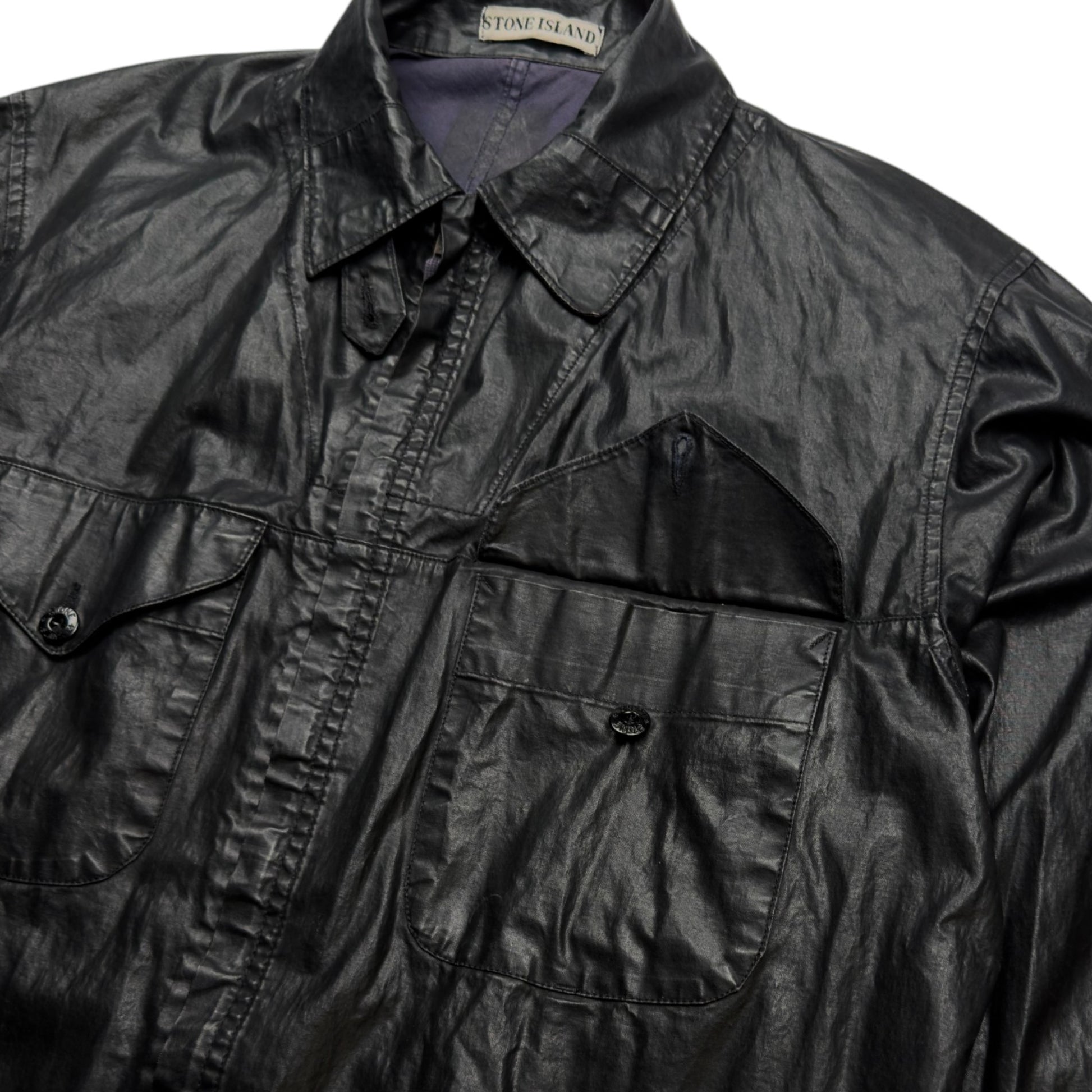 S/S 2000 Stone Island Polyurethane Coated Cotton Spellout Overshirt