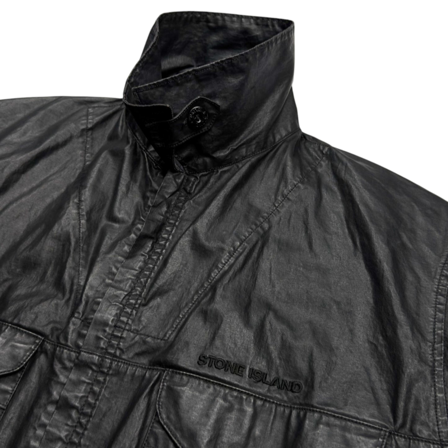 S/S 2000 Stone Island Polyurethane Coated Cotton Spellout Overshirt