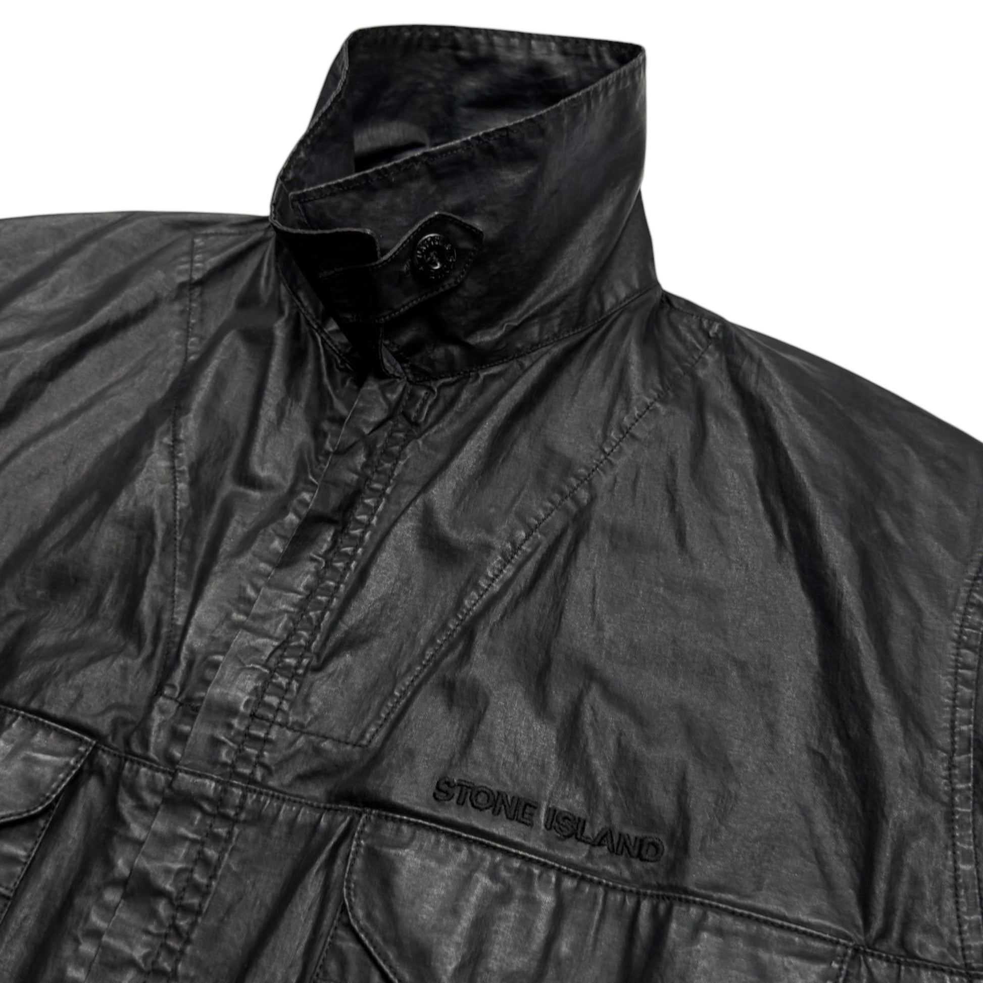 S/S 2000 Stone Island Polyurethane Coated Cotton Spellout Overshirt