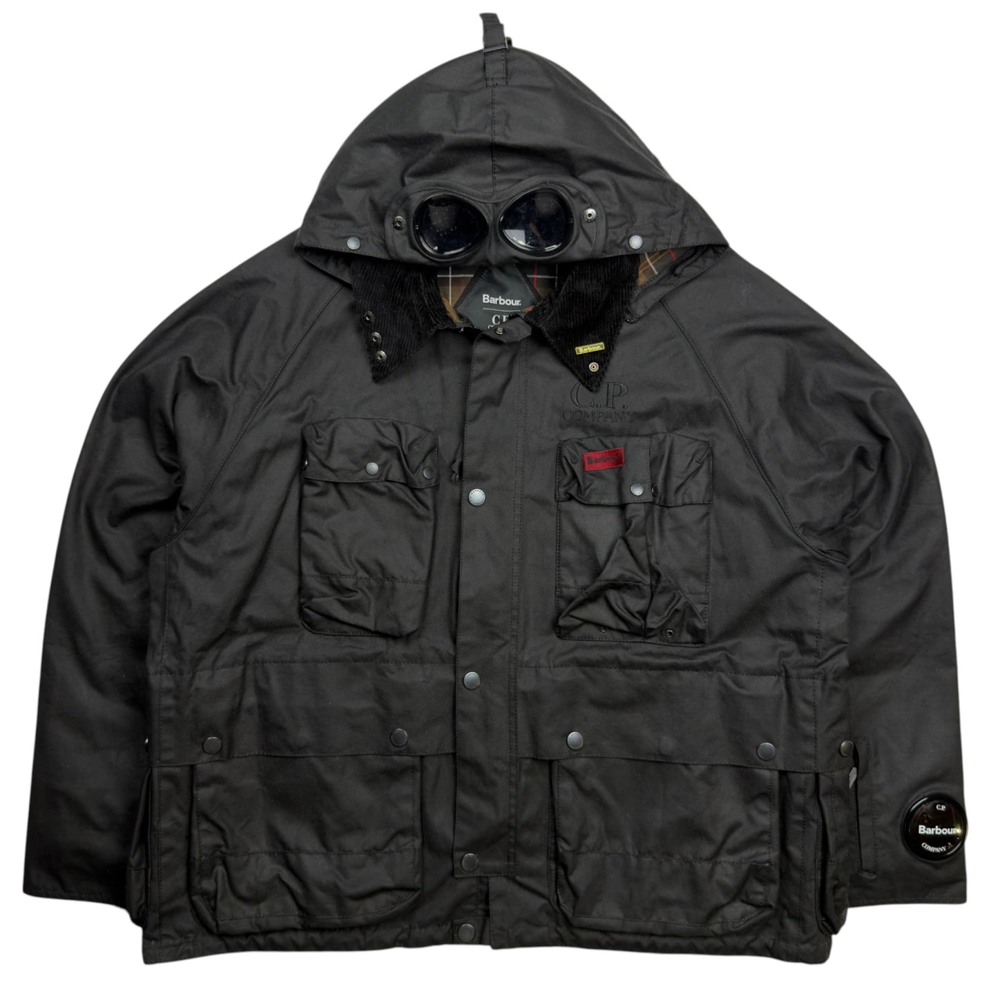 A/W 23 C.P. Company x Barbour Wax Cotton Creel 500 Mille Goggle Jacket - Black
