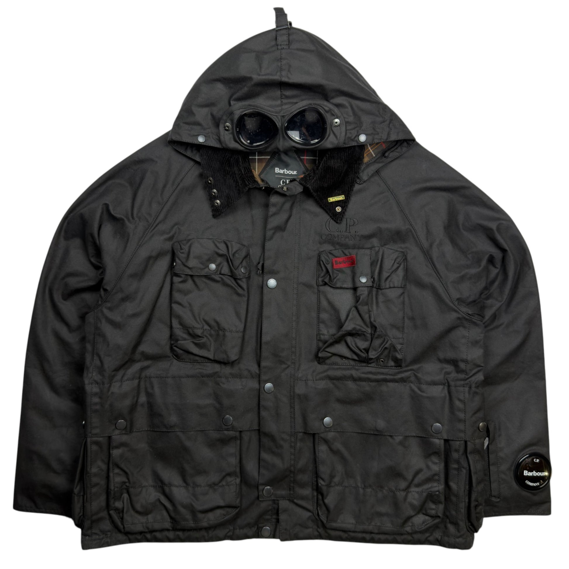 A/W 23 C.P. Company x Barbour Wax Cotton Creel 500 Mille Goggle Jacket - Black