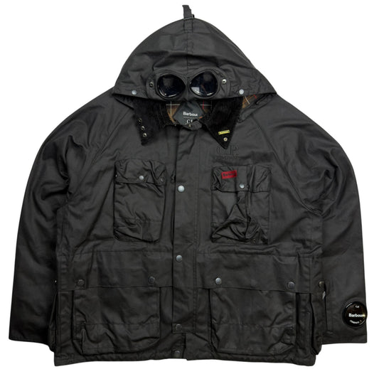 A/W 23 C.P. Company x Barbour Wax Cotton Creel 500 Mille Goggle Jacket - Black