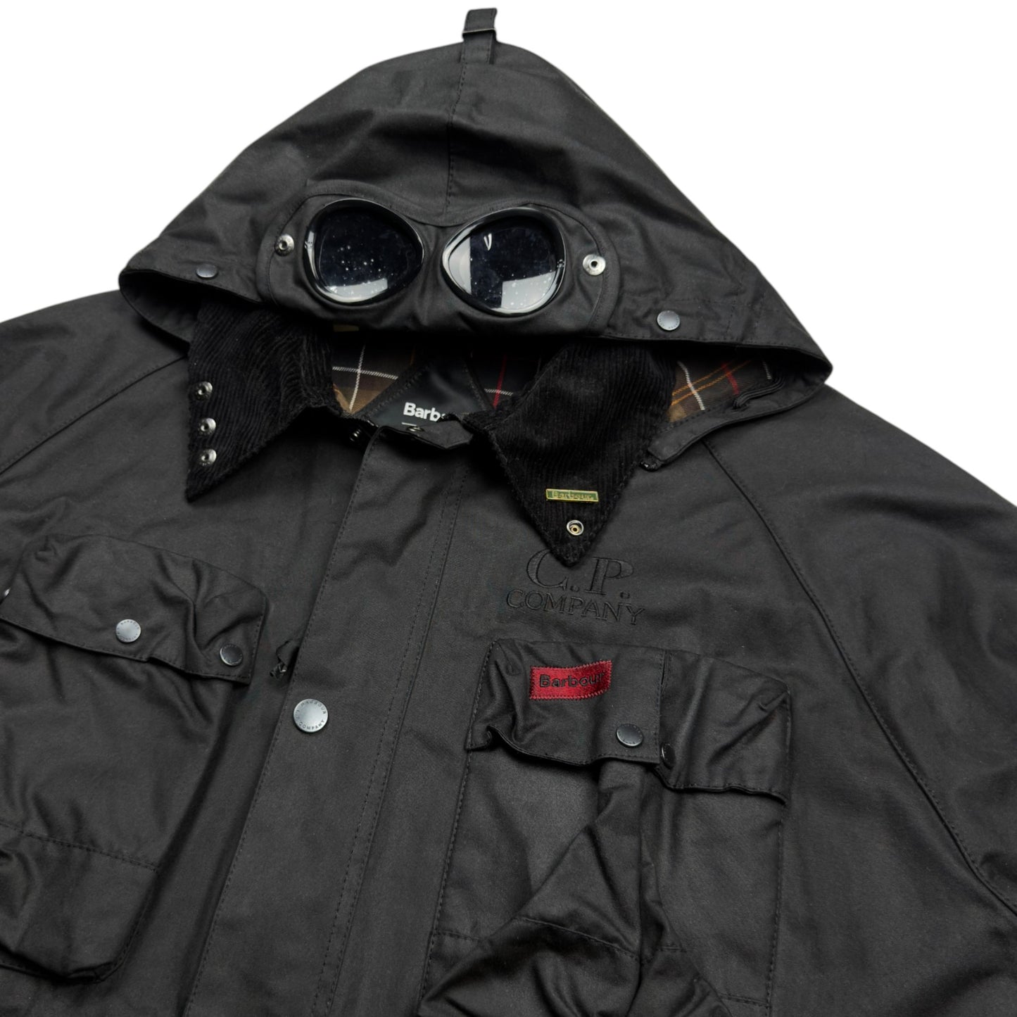 A/W 23 C.P. Company x Barbour Wax Cotton Creel 500 Mille Goggle Jacket - Black