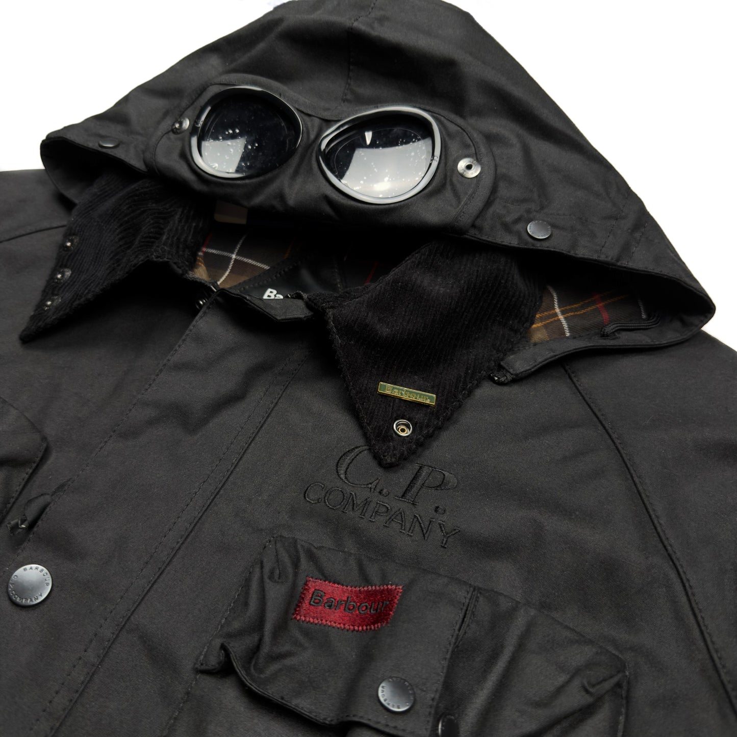 A/W 23 C.P. Company x Barbour Wax Cotton Creel 500 Mille Goggle Jacket - Black