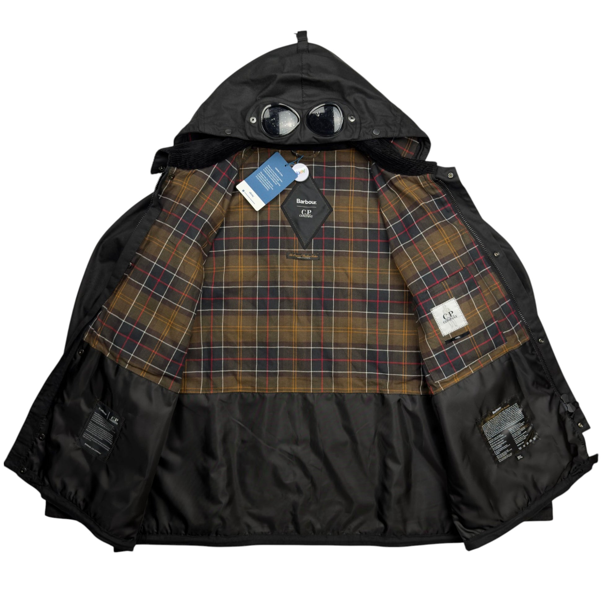 A/W 23 C.P. Company x Barbour Wax Cotton Creel 500 Mille Goggle Jacket - Black